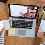 Student learning at home with online lesson